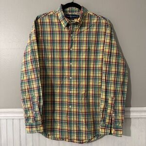 Ralph Lauren Yellow Green Red Plaid Long Sleeve Shirt Custom Fit  Men’s Large